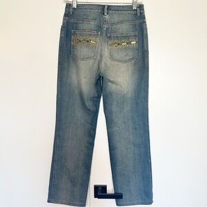 St John jeans jewel pockets 2 XS designer bedazzled straight leg high waist